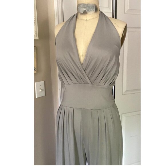 ALLEGRA K Gray Black SASH Halter Mock-wrap Cocktail JUMPSUIT Romper *SMALL* - Picture 3 of 7